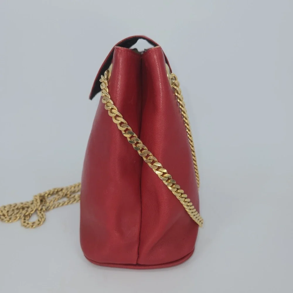 VTG Paloma Picasso 80s 90s Crossbody Leather Bag Red Signature‎ Gold Chain Italy